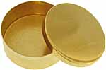Snuff box, 2-3/4" round, polished brass, made in the U.S.A.